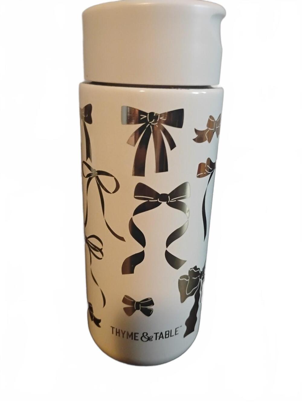 Thyme & Table White Ceramic Drinking Glass with Black Bow Design